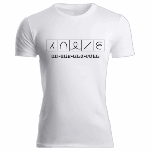 White tee with block symbols