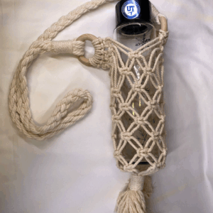Protective Macrame Sleeve with strap for water bottles.